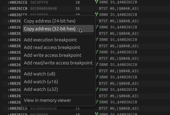 Address context menu